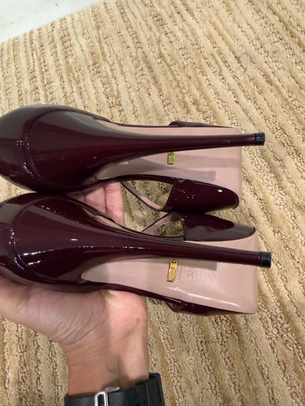 Gucci Patent Leather Peep-Toe Heels in Burgundy - Picture 8 of 8
